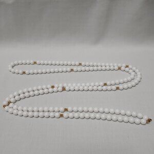 Vintage Monet White Beaded Necklace with Double Gold-tone Spacers